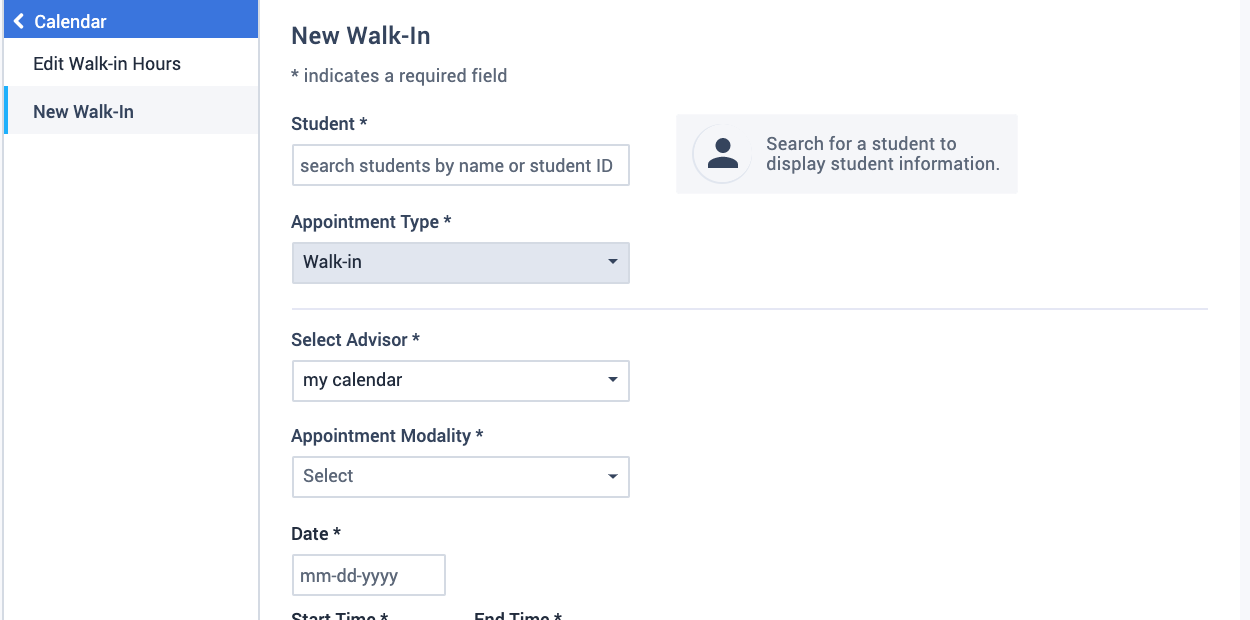 New walk-in form has been added to the Calendar page.